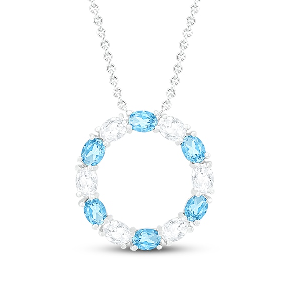 Blue Topaz & White Lab-Created Sapphire Circle Necklace Sterling Silver 18"