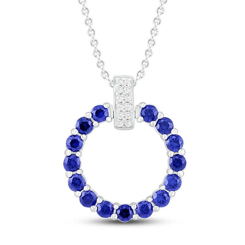 Main Image 1 of Blue & White Lab-Created Sapphire Circle Necklace Sterling Silver 18"