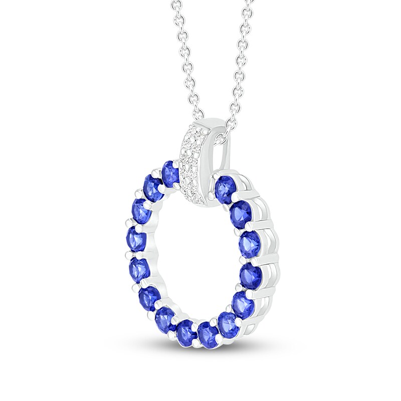 Main Image 2 of Blue & White Lab-Created Sapphire Circle Necklace Sterling Silver 18"