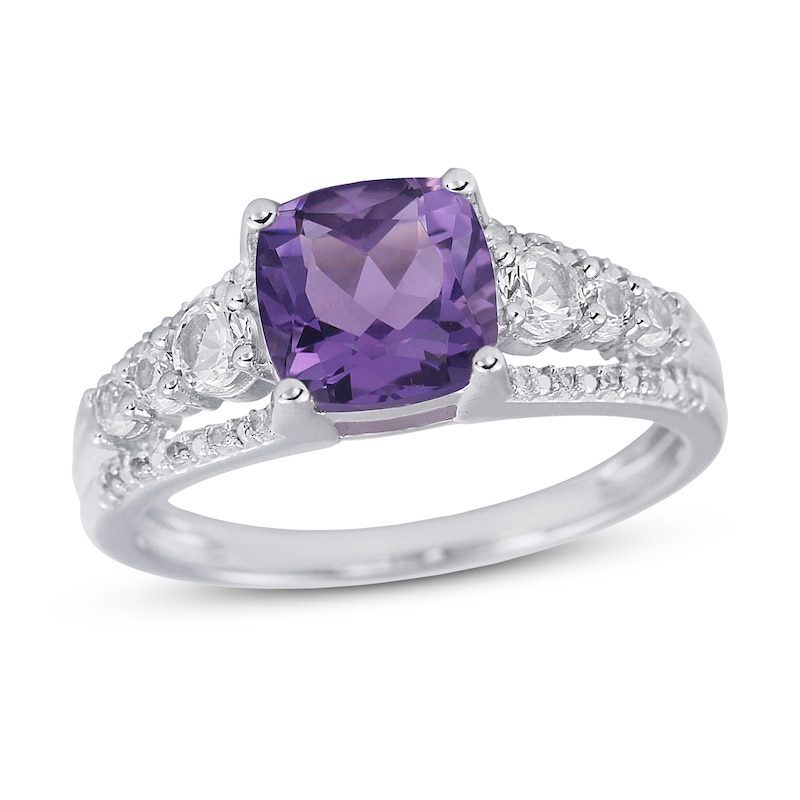 Amethyst & White Lab-Created Sapphire Ring Sterling Silver