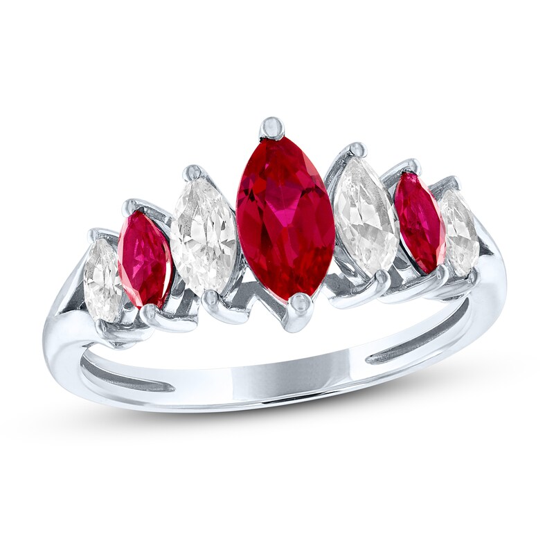 Lab-Created Ruby & White Lab-Created Sapphire Ring Sterling Silver