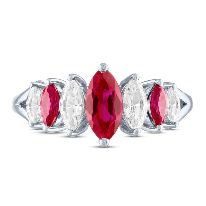 Lab-Created Ruby & White Lab-Created Sapphire Ring Sterling Silver