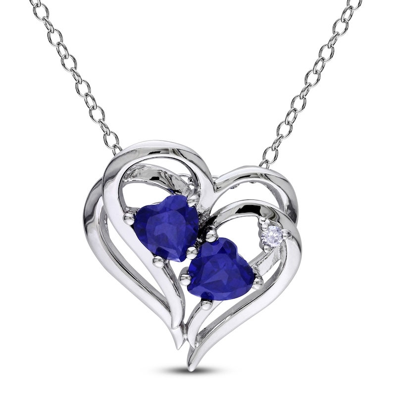 Blue Lab-Created Sapphire & Diamond Double Heart Necklace Sterling ...