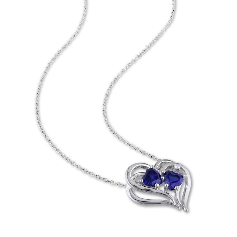 Blue Lab-Created Sapphire & Diamond Double Heart Necklace Sterling ...