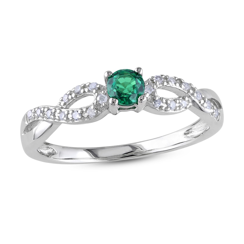 Lab-Created Emerald & Diamond Ring 1/15 ct tw Round-Cut Sterling Silver