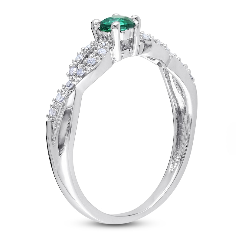 Lab-Created Emerald & Diamond Ring 1/15 ct tw Round-Cut Sterling Silver