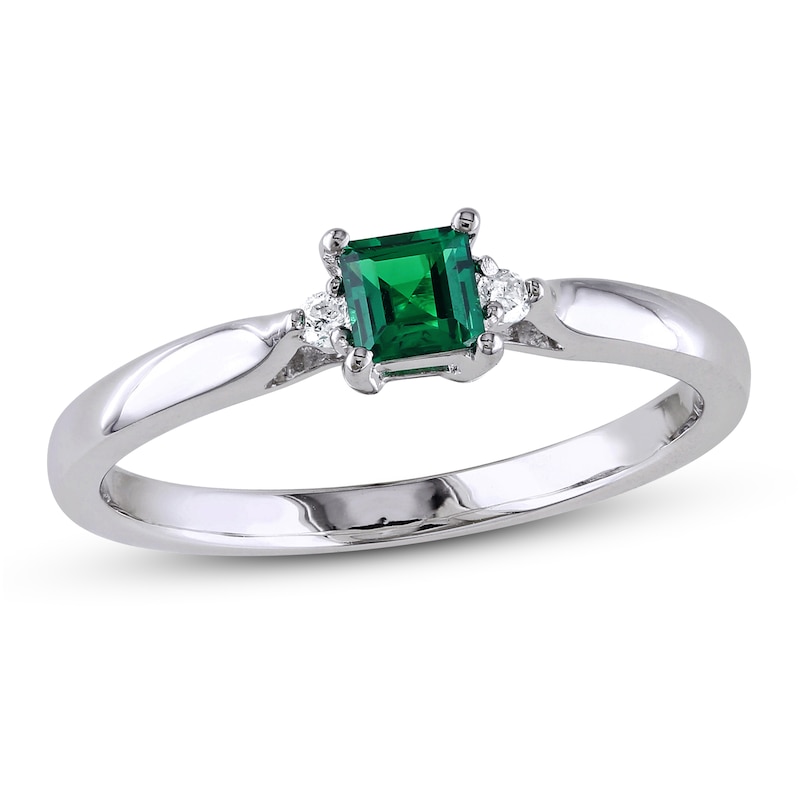 Main Image 1 of Lab-Created Emerald & Diamond Ring Sterling Silver