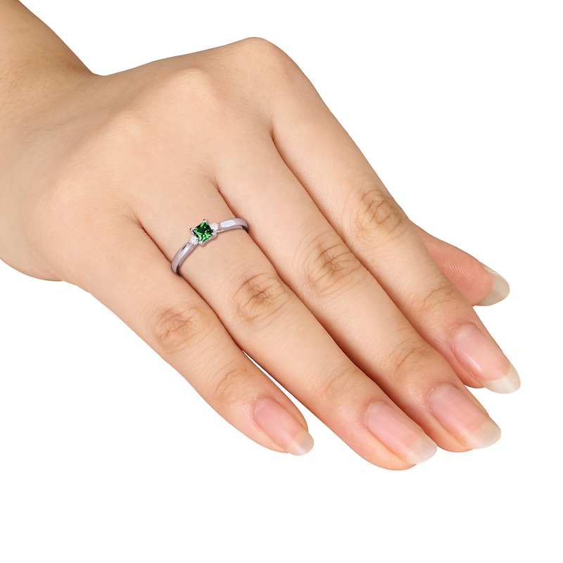 Main Image 3 of Lab-Created Emerald & Diamond Ring Sterling Silver