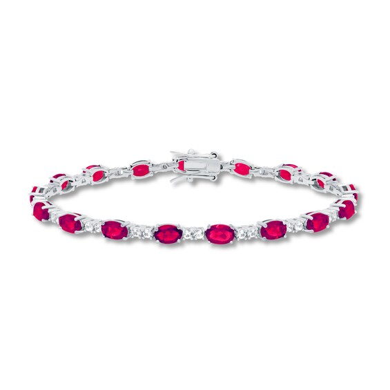 Lab-Created Ruby & White Lab-Created Sapphire Bracelet Sterling Silver 7.25"
