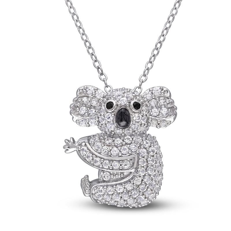 Main Image 1 of White Lab-Created Sapphire & Black Spinel Koala Necklace Sterling Silver 18"