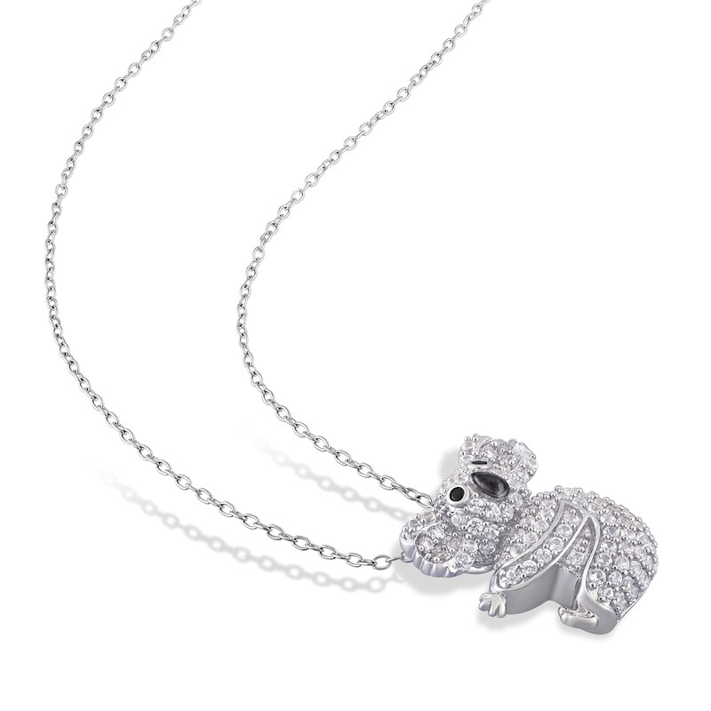 Main Image 2 of White Lab-Created Sapphire & Black Spinel Koala Necklace Sterling Silver 18"