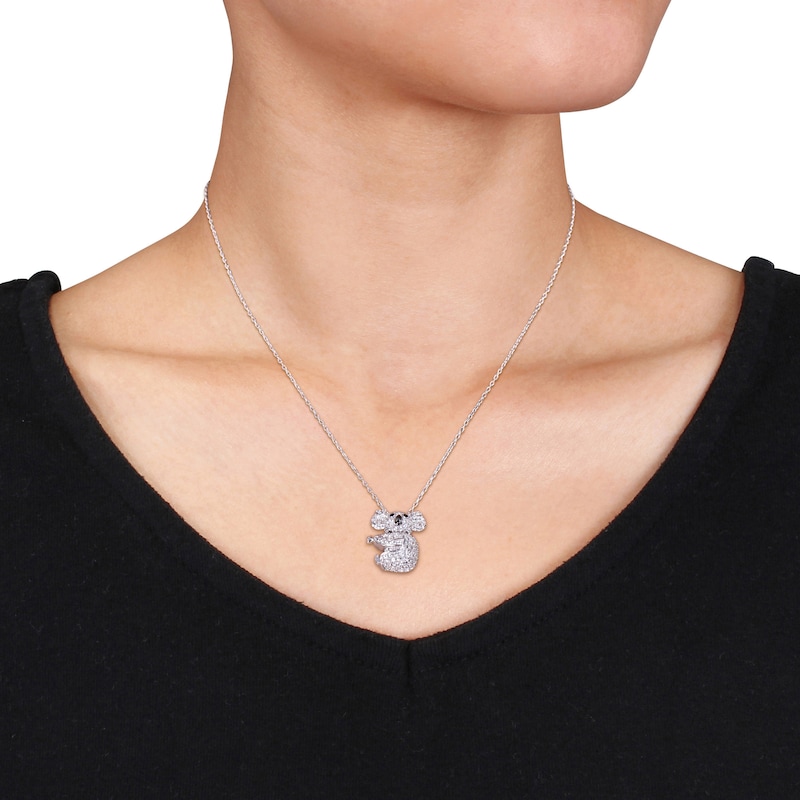 Main Image 3 of White Lab-Created Sapphire & Black Spinel Koala Necklace Sterling Silver 18"