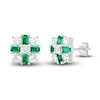 Lab-Created Emerald & White Lab-Created Sapphire Stud Earrings Sterling Silver