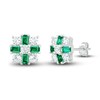 Lab-Created Emerald & White Lab-Created Sapphire Stud Earrings Sterling Silver