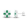 Lab-Created Emerald & White Lab-Created Sapphire Stud Earrings Sterling Silver