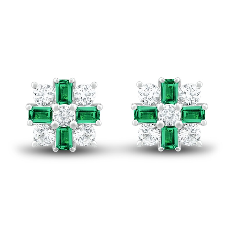 Lab-Created Emerald & White Lab-Created Sapphire Stud Earrings Sterling Silver