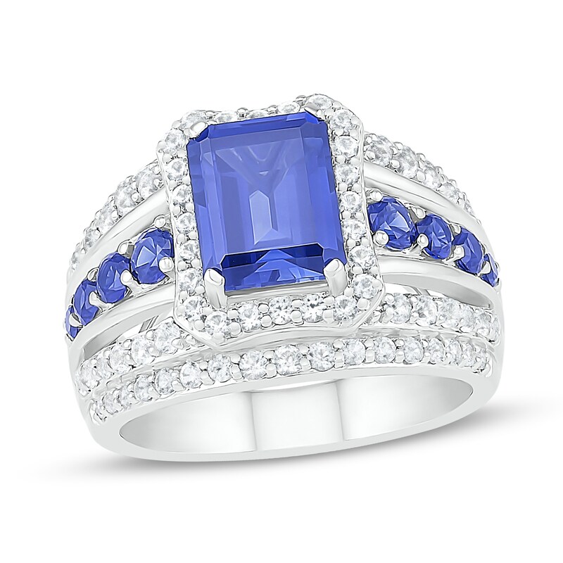 Blue & White Lab-Created Sapphire Ring Sterling Silver