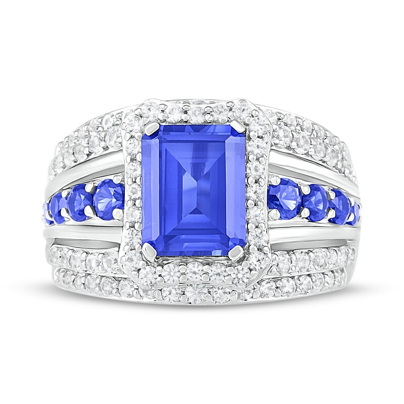 Blue & White Lab-Created Sapphire Ring Sterling Silver
