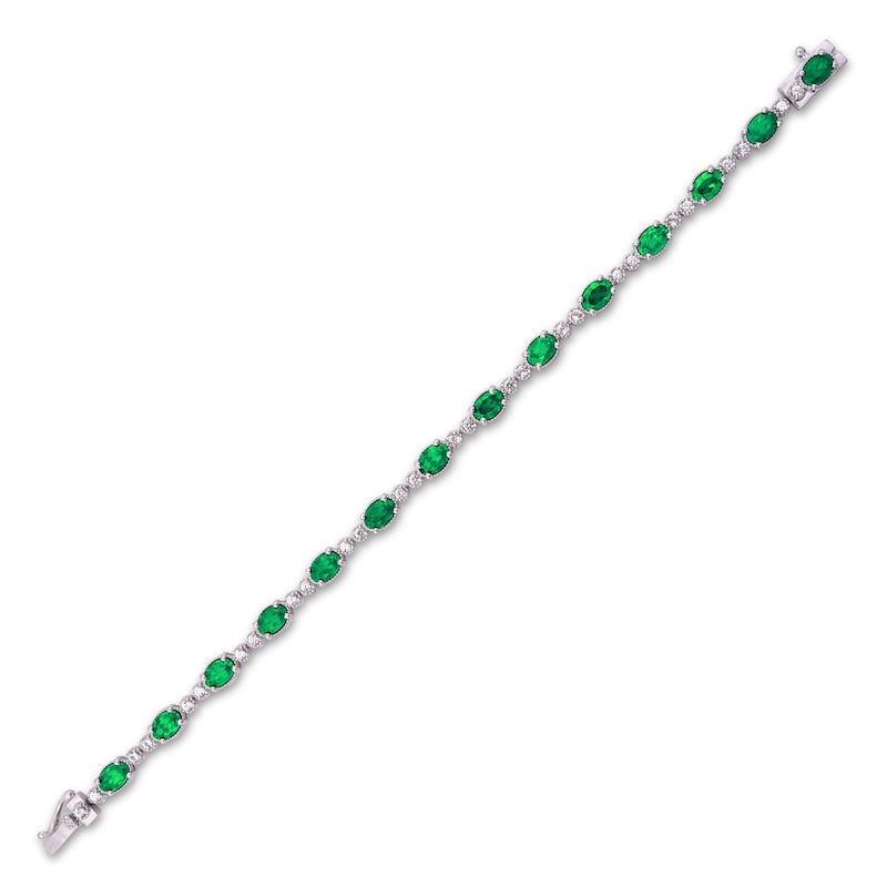 Lab-Created Emerald & White Topaz Bracelet Sterling Silver 7"