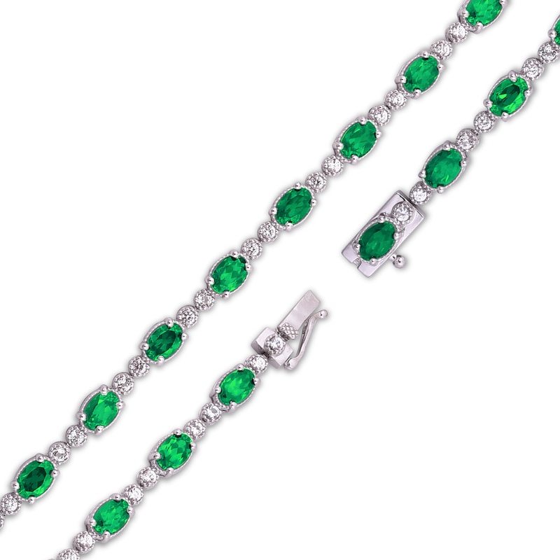 Lab-Created Emerald & White Topaz Bracelet Sterling Silver 7"