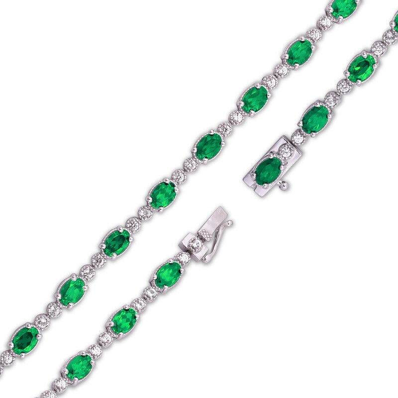 Lab-Created Emerald & White Topaz Bracelet Sterling Silver 7"