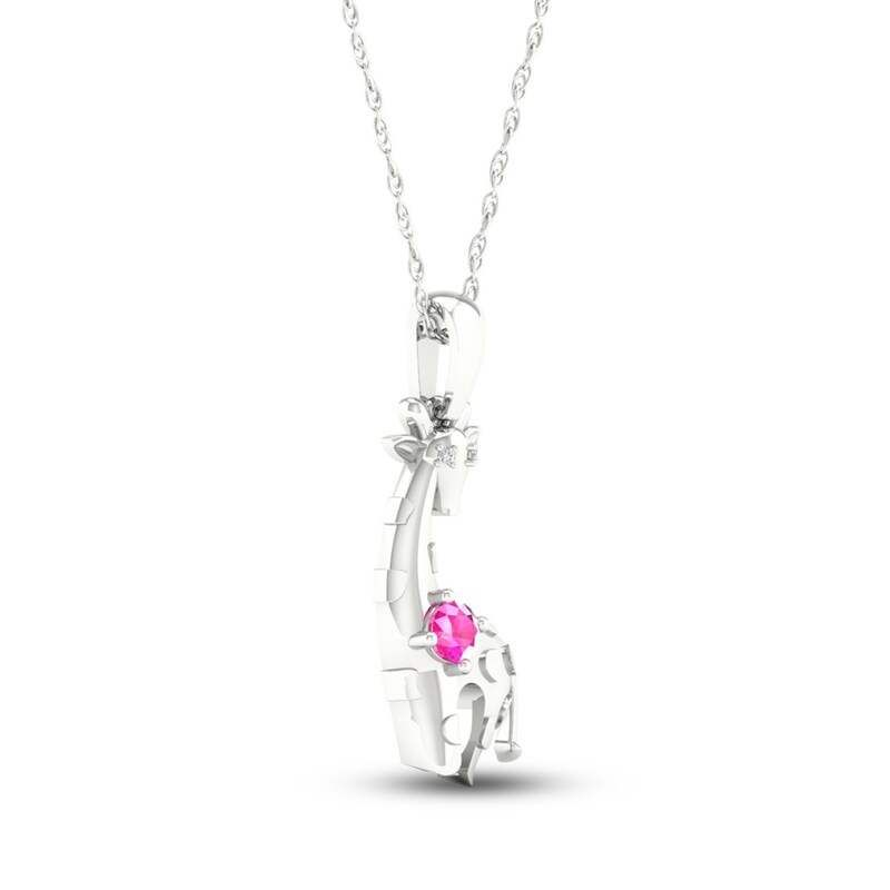 Pink Lab-Created Sapphire & Diamond Giraffe Necklace Sterling Silver 18"