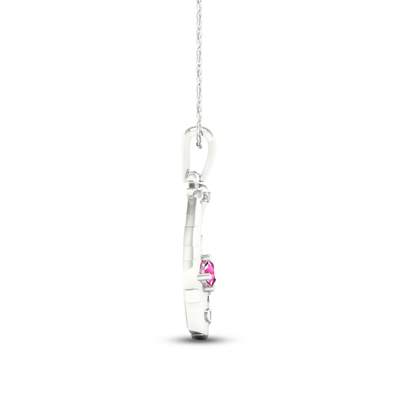 Pink Lab-Created Sapphire & Diamond Giraffe Necklace Sterling Silver 18"