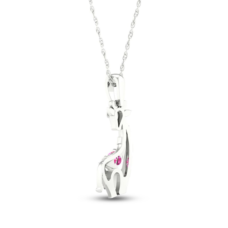 Pink Lab-Created Sapphire & Diamond Giraffe Necklace Sterling Silver 18"