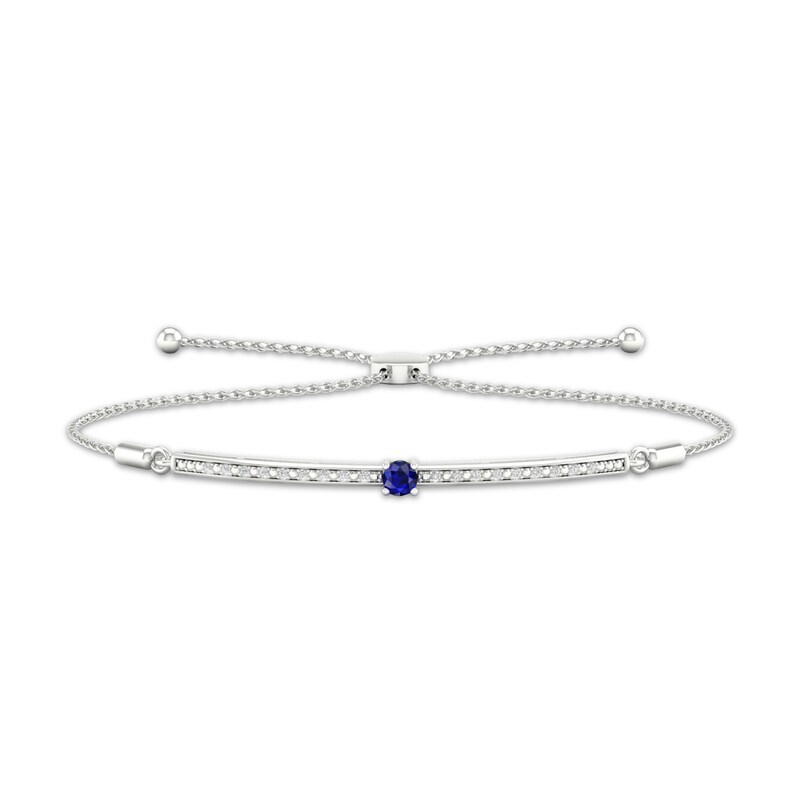 Blue Sapphire & Diamond Bolo Bracelet 1/20 ct tw Round-Cut 10K White Gold