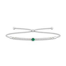 Emerald & Diamond Bolo Bracelet 1/20 ct tw Round-Cut 10K White Gold