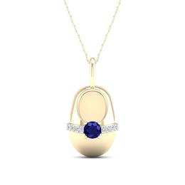 Blue Lab-Created Sapphire & Diamond Baby Shoe Necklace 10K Yellow Gold 18&quot;
