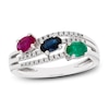 Ruby/Emerald/Sapphire/Diamond Ring 1/15 ct tw Oval/Round-Cut 10K White Gold
