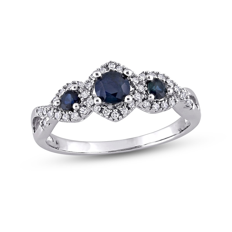 Main Image 1 of Blue Sapphire & Diamond Ring 1/8 ct tw Round-Cut 10K White Gold