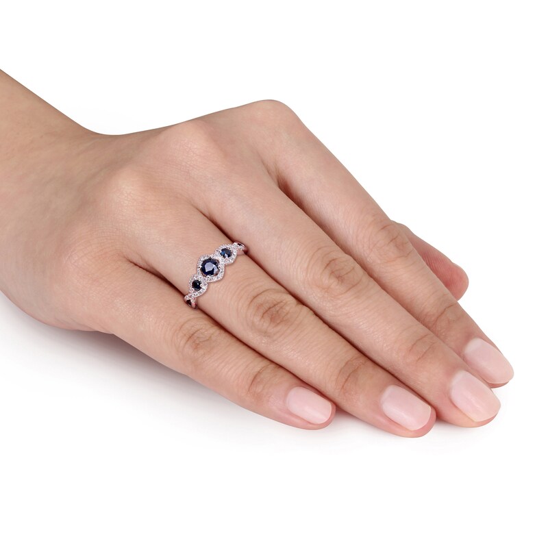Main Image 2 of Blue Sapphire & Diamond Ring 1/8 ct tw Round-Cut 10K White Gold