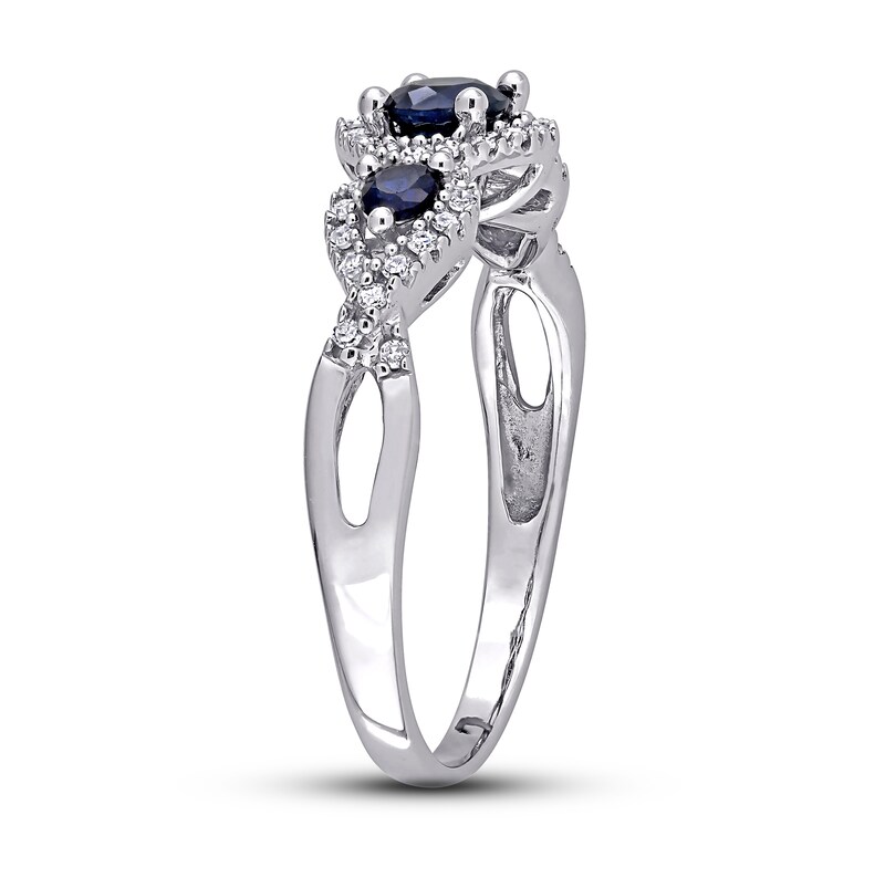 Main Image 3 of Blue Sapphire & Diamond Ring 1/8 ct tw Round-Cut 10K White Gold