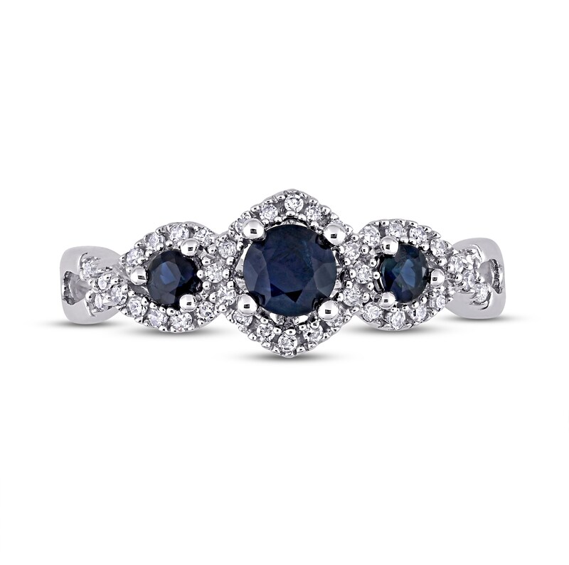 Main Image 4 of Blue Sapphire & Diamond Ring 1/8 ct tw Round-Cut 10K White Gold