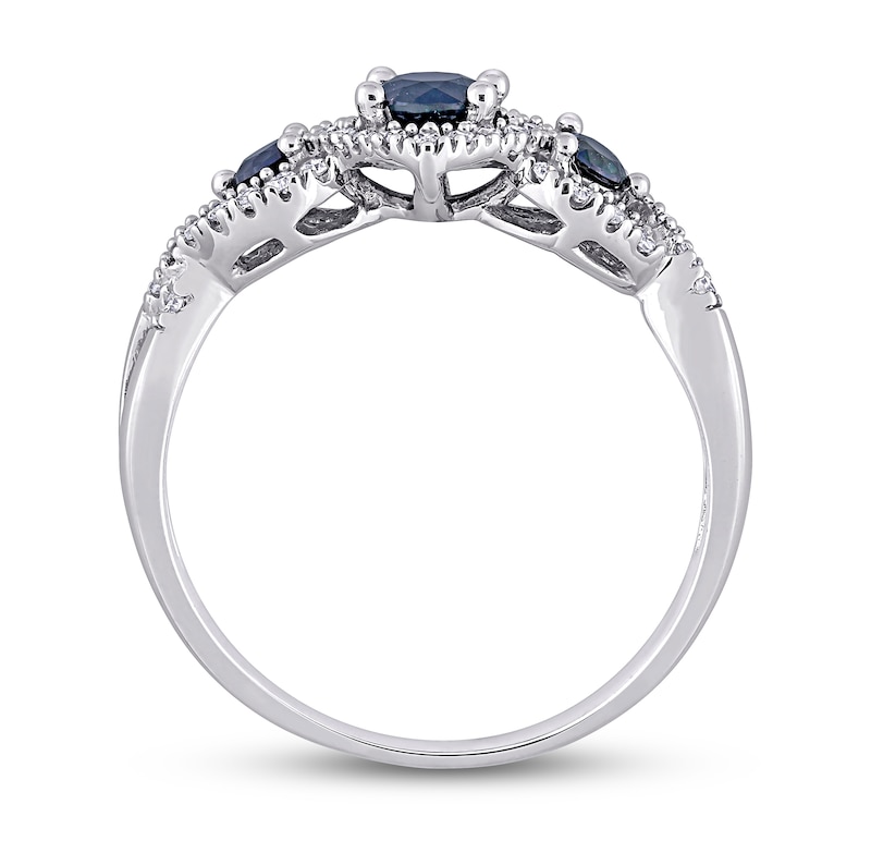 Blue Sapphire & Diamond Ring 1/8 ct tw Round-Cut 10K White Gold