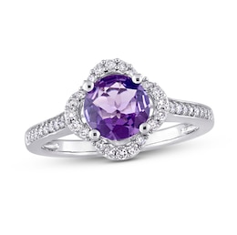 Amethyst & Diamond Ring 1/4 ct tw Round-Cut 14K White Gold