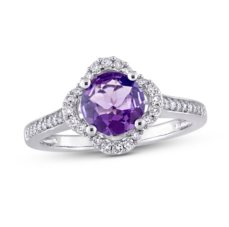 Main Image 1 of Amethyst & Diamond Ring 1/4 ct tw Round-Cut 14K White Gold