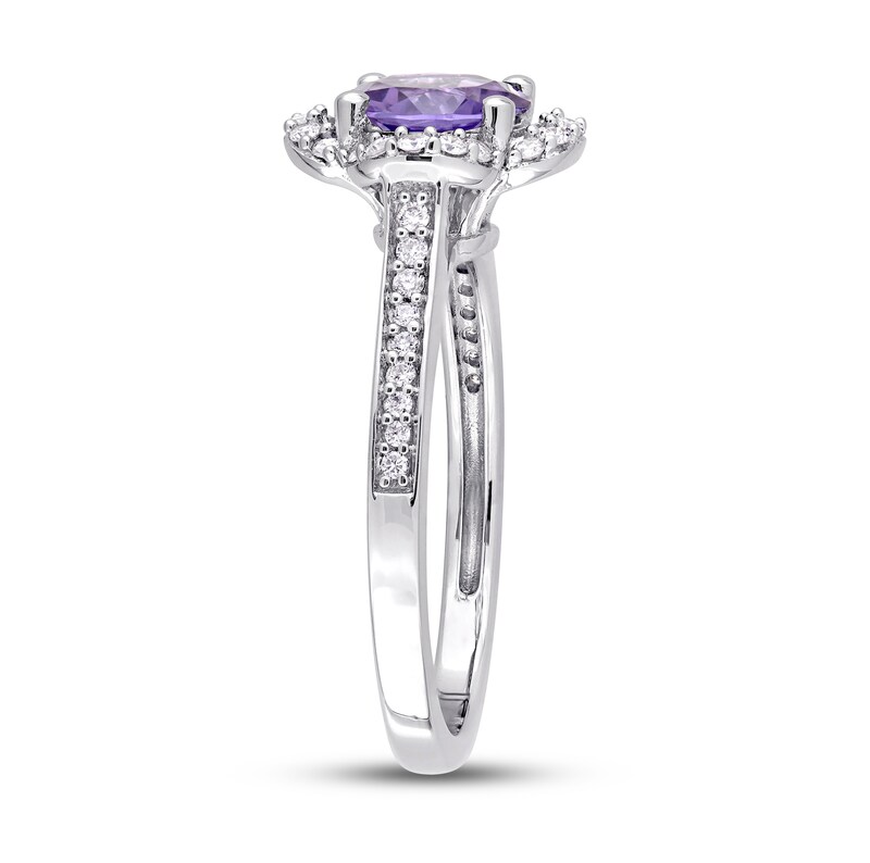 Amethyst & Diamond Ring 1/4 ct tw Round-Cut 14K White Gold