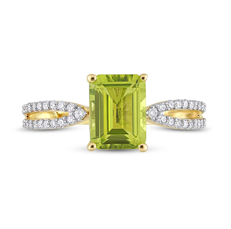 Peridot and Diamond Ring 1/5 ct tw Round-Cut 14K Yellow Gold