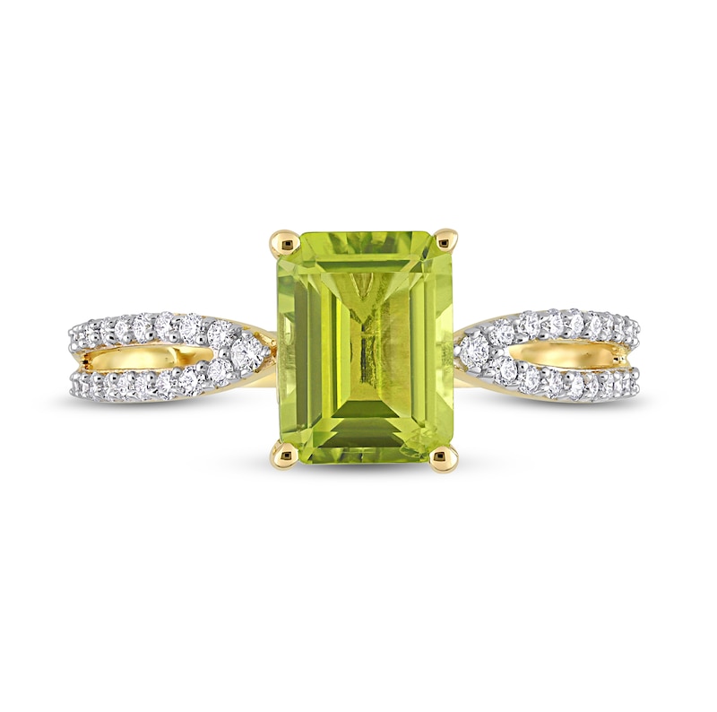 Main Image 4 of Peridot and Diamond Ring 1/5 ct tw Round-Cut 14K Yellow Gold
