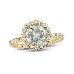 Green Quartz & White Sapphire Ring 10K Yellow Gold