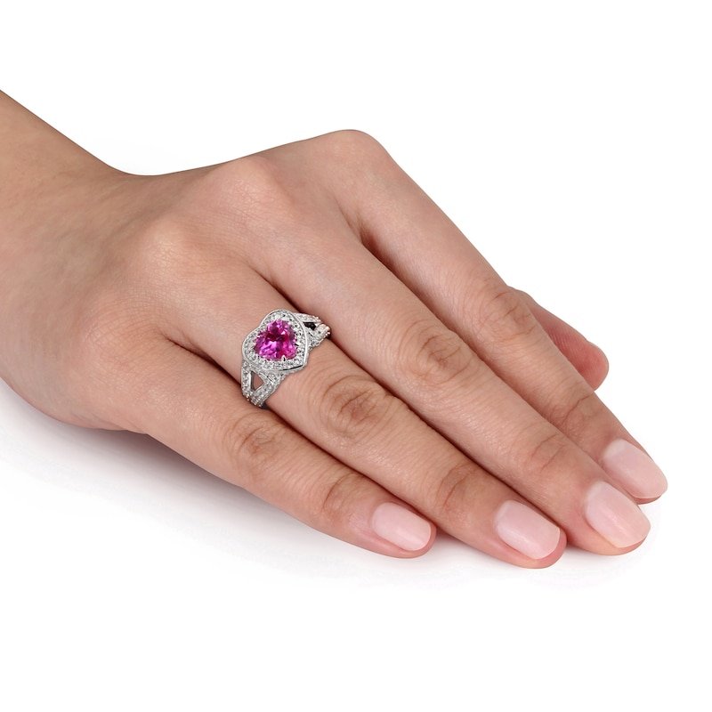 Lab-Created Ruby & White Lab-Created Sapphire Heart Ring Sterling Silver