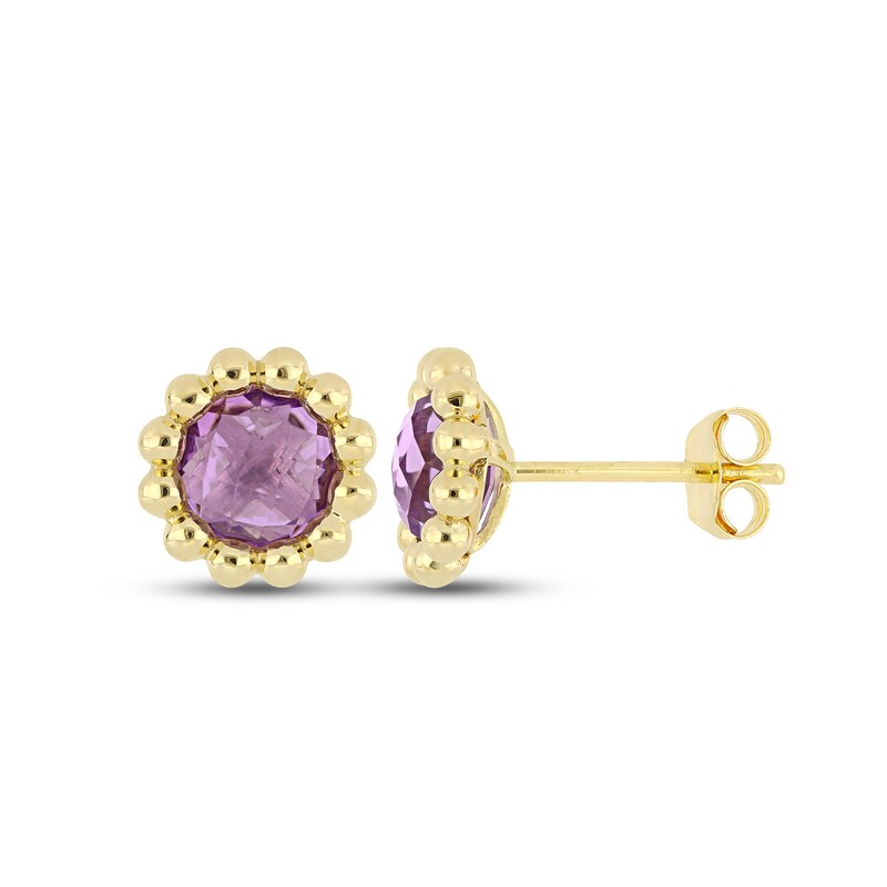 Amethyst Stud Earrings 10K Yellow Gold