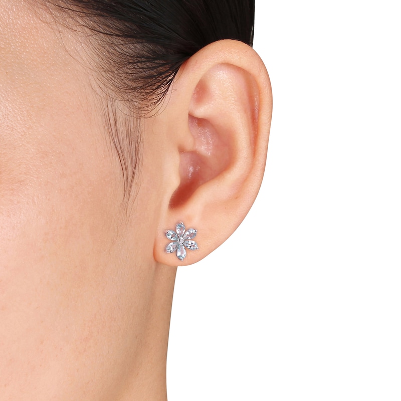 Aquamarine & Diamond Floral Earrings 14K White Gold