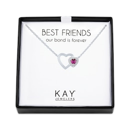 Lab-Created Ruby & White Lab-Created Sapphire Heart Necklace Sterling Silver 18"