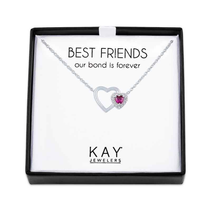 Main Image 1 of Lab-Created Ruby & White Lab-Created Sapphire Heart Necklace Sterling Silver 18"
