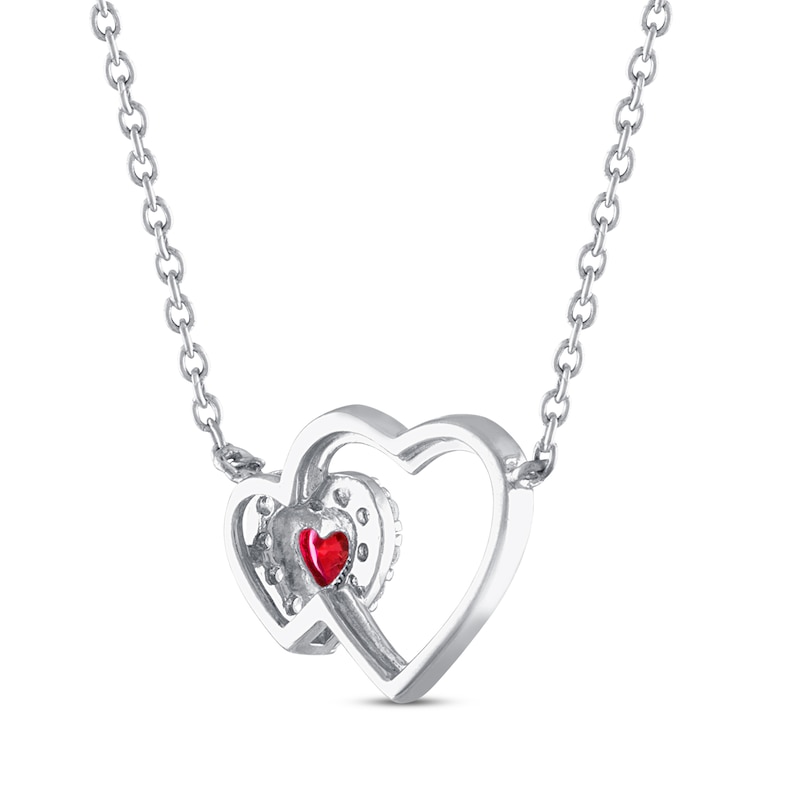 Main Image 3 of Lab-Created Ruby & White Lab-Created Sapphire Heart Necklace Sterling Silver 18"