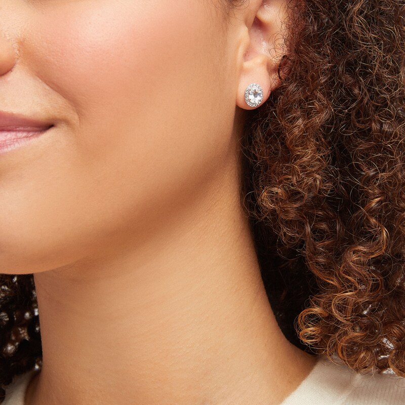 Main Image 2 of White Lab-Created Sapphire Stud Earrings Sterling Silver